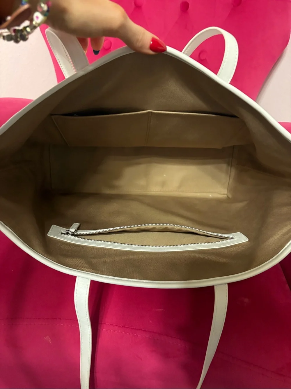 MCM White Tote with Multicolor Logo Diamonds